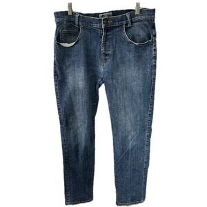 Road Men's Straight Leg 5 Pocket Dark Wash Factory Faded Denim Jeans 34x32